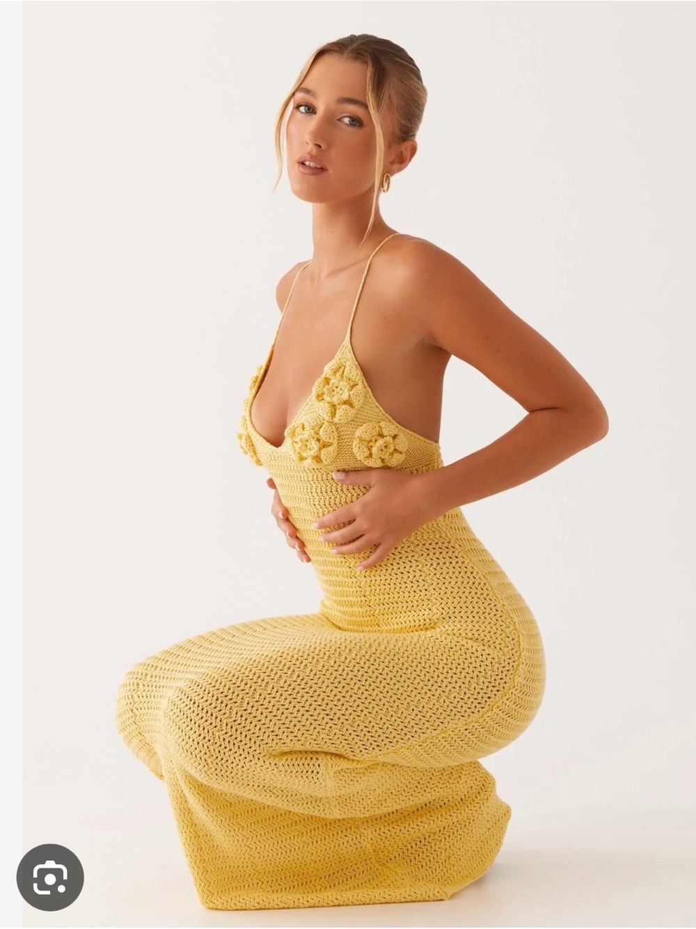 Peppermayo Yellow Crochet Maxi Dress with Floral Bust - Picture 2 of 2